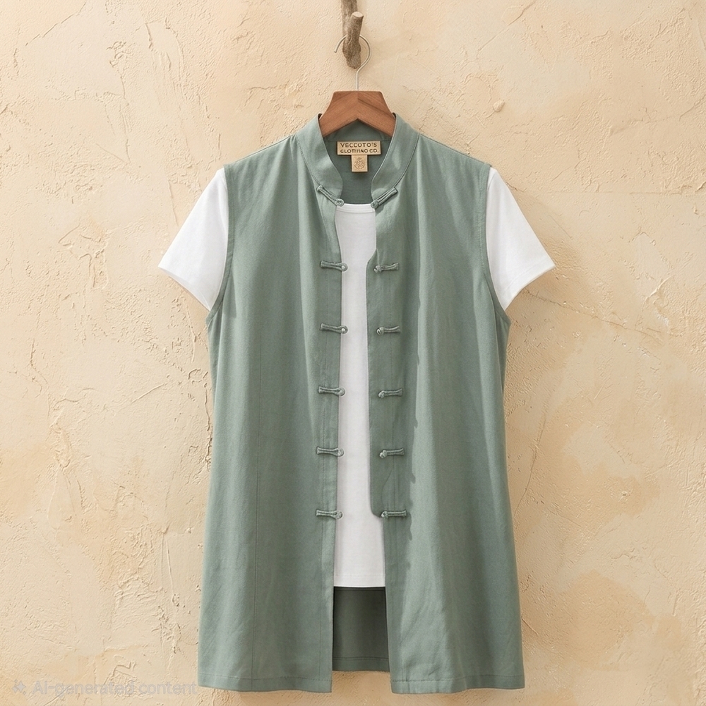 TELLURIDE 100% Silk Popover Vest Sleeveless Blouse Button-Up Top in Sage Green 8